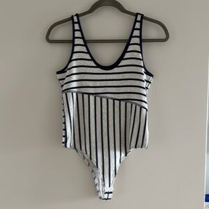 New ATM Striped Bodysuit Navy Gray Modal One Piece L